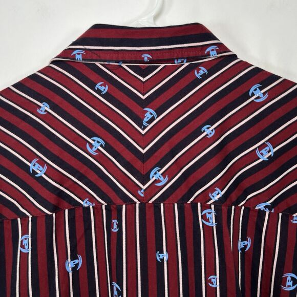 Vintage Phat Farm Button Up Shirt Mens XXL 2XL Red Striped Logo AOP French Cuff - Picture 12 of 13